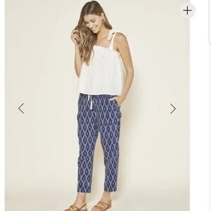 Outerknown Sol Beach Pants Ikat Blue Patterned Ankle Pants